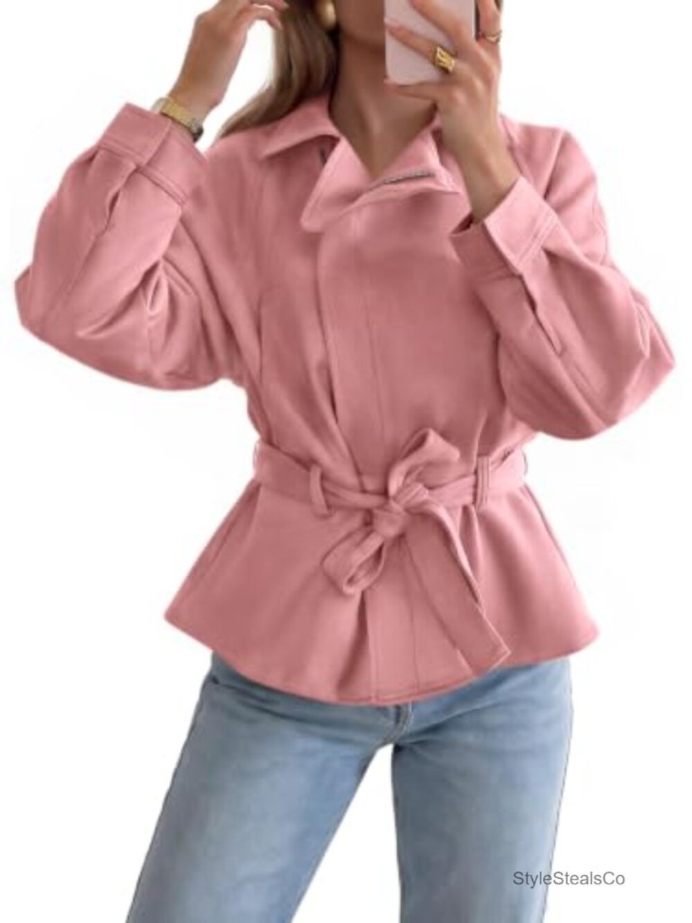 Faux Suede Cropped Moto Jacket Zip Up Lapel Trench Coat
